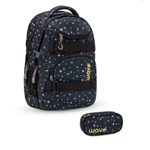 Rucksack Infinity Schulrucksack Set 2 tlg. "Black and Yellow Dots"