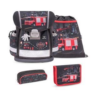 Rucksack ergonomisches Schulranzen-Set 4-Teile "Firetruck 2" Brustgurt