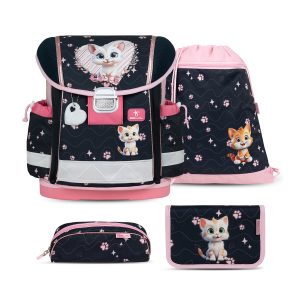 Rucksack ergonomisches Schulranzen-Set 4-Teile "Cute Kitten" Brustgurt