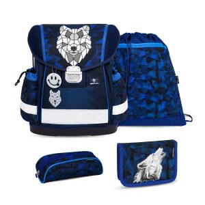 Rucksack ergonomisches Schulranzen-Set 4-teilig "Wolf Mosaic Grey"