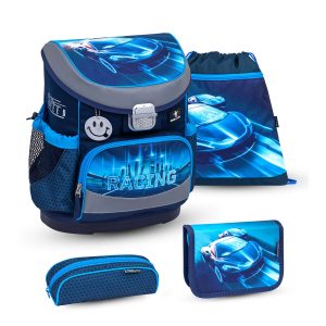 Rucksack ergonomisches Schulranzen-Set 4-teilig  "Racing Blue Neon"