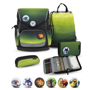 Rucksack Compact Plus Premium Schulranzen Set 5-t. Black Green Tasche