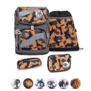 Rucksack Smarty ergonomisches Schulranzen Set 5-t. Orange Camouflage