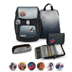 Rucksack Comfy Plus Premium Schulranzen Set 5-teilig Black Grey Tasche