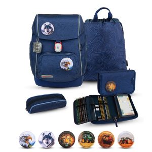 Rucksack Comfy Plus Premium Schulranzen Set 5-teile Topographic Tasche