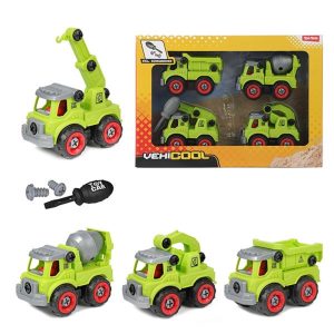 Baufahrzeuge Set 4 Autos und Schraubendreher Bausatz