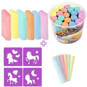 Strassenmalkreide 20 Kreide im Eimer mit Einhorn Schablonen 6 Kreide