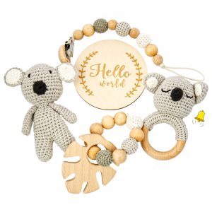 Handgestrickter Koala Lako Geschenkbox zur Geburt oder Babyparty