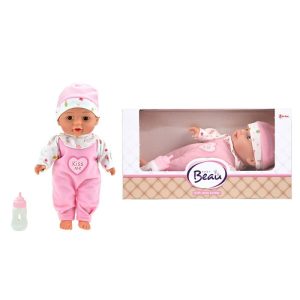 Liegende Babypuppe mit Flasche 30 cm