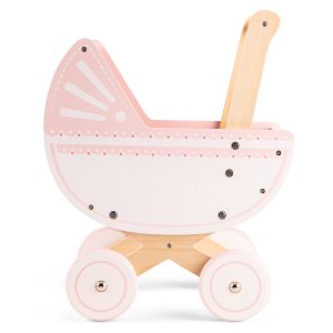 Puppenwagen für Kinder in Pink Wagen aus Holz für Puppen Holzspielzeug