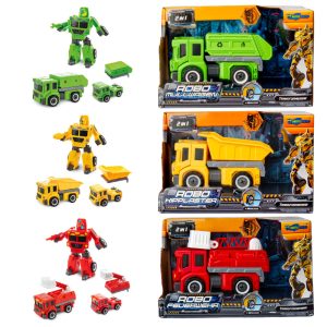 3er-Set Verwandlungs Roboter Feuerwehr, Kipplaster, Müllwagen