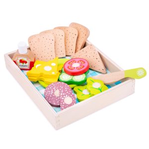 Schneideset Sandwich Picknick-Set mit Holzkiste Kinderküchen-Zubehör