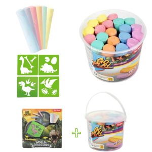 Strassenmalkreide 20 Kreide im Eimer mit Dino-Schablonen und 6 Kreide