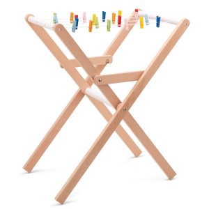 Wäscheständer aus Holz für Kinder mit Wäschenklammern und Wäscheleine