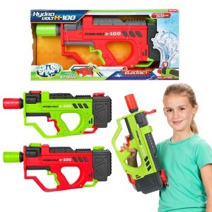 Wasserpistole Elektrisch Rot Grün mit Akku, Ladekabel, Schraubendreher